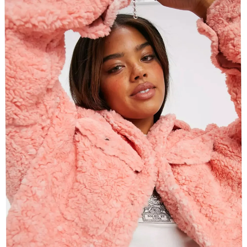 Free People Teddy Faux Fur Swing Cozy Jacket Melon Pink Coral sz XS - Picture 5 of 11